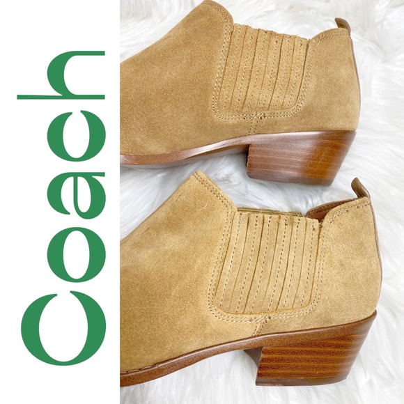 Coach Devin Tan Suede Ankle Booties Block Heel Chelsea Western, Women's Size 8 - Picture 6 of 14